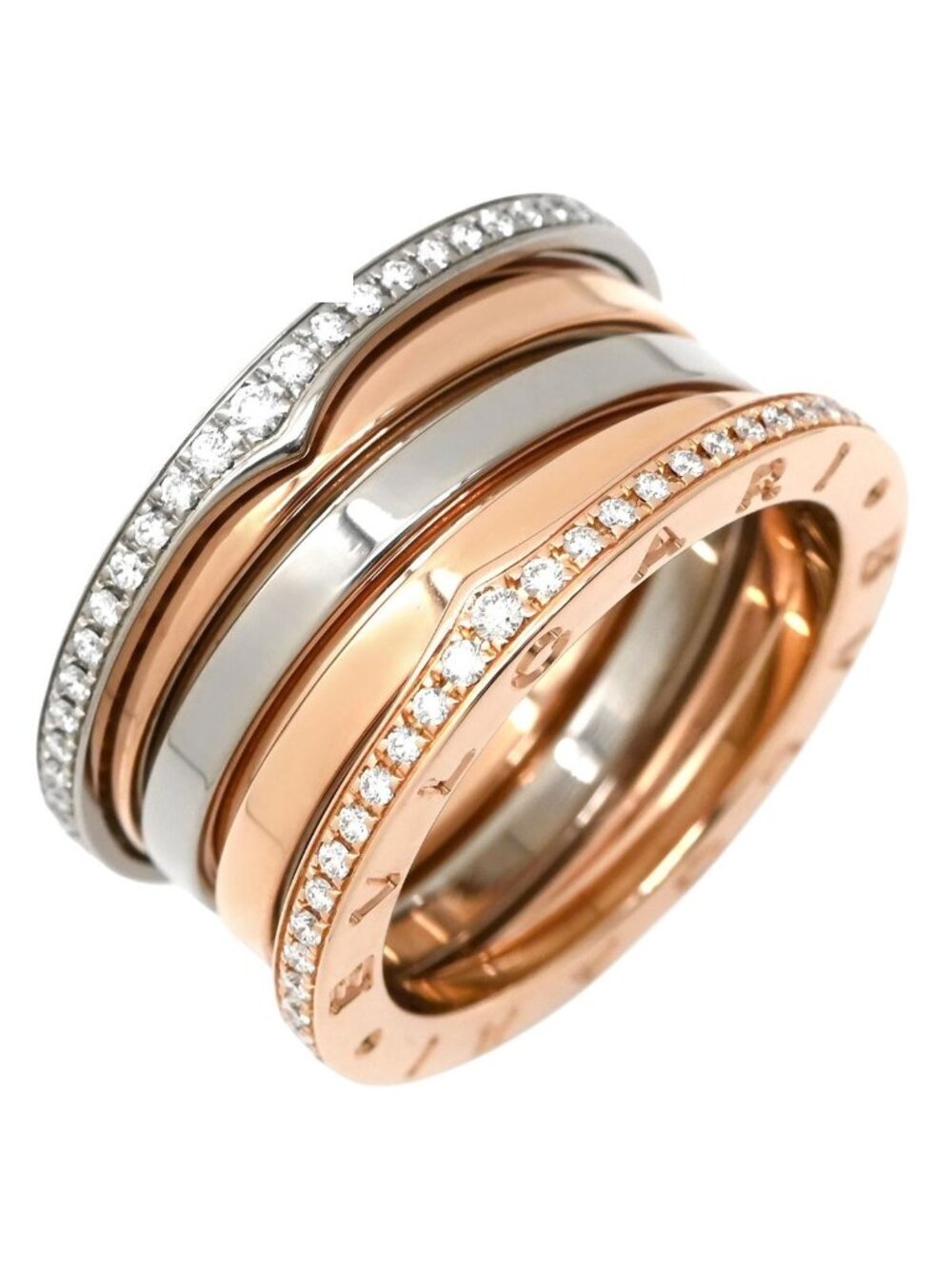 Bvlgari Ring B.zero1 Band Diamond Pink Gold White 56 18k Combination